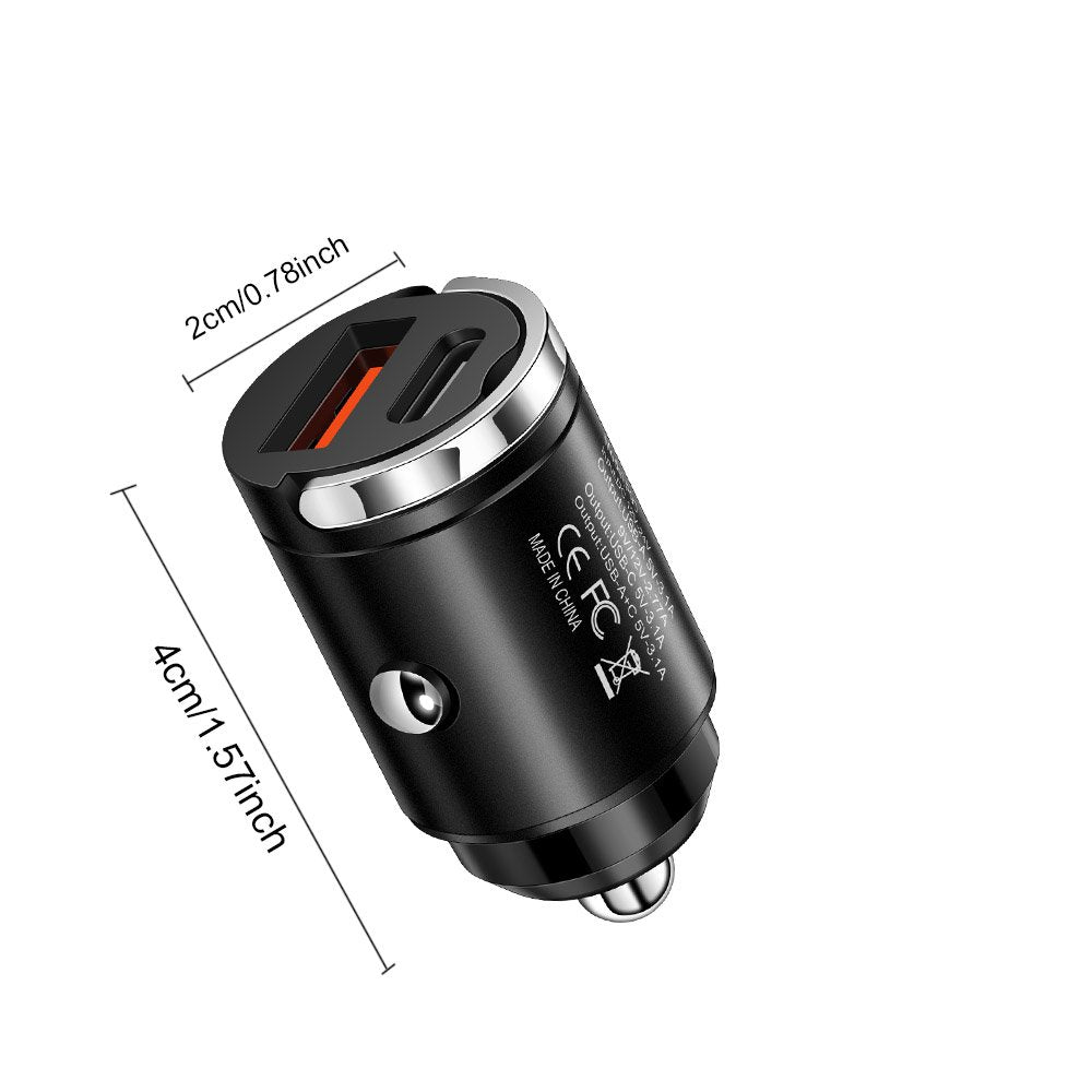 Dual USB Type C Car Charger 30W Fast Charging USB C