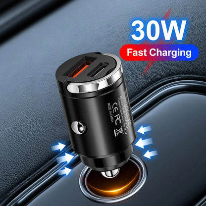 Dual USB Type C Car Charger 30W Fast Charging USB C