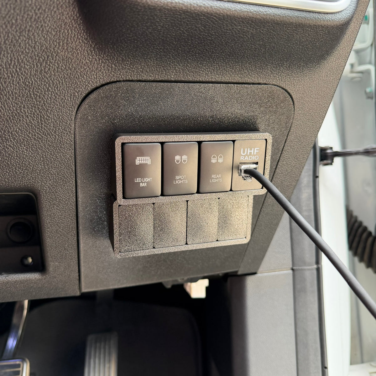 GWM Cannon Premium Switch Fascia Kit installed in dash, side view | SimuVerse.AU