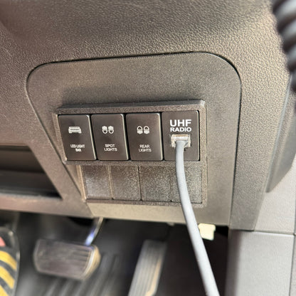 GWM Cannon Premium Switch Fascia Kit installed with UHF radio pass-through cable | SimuVerse.AU