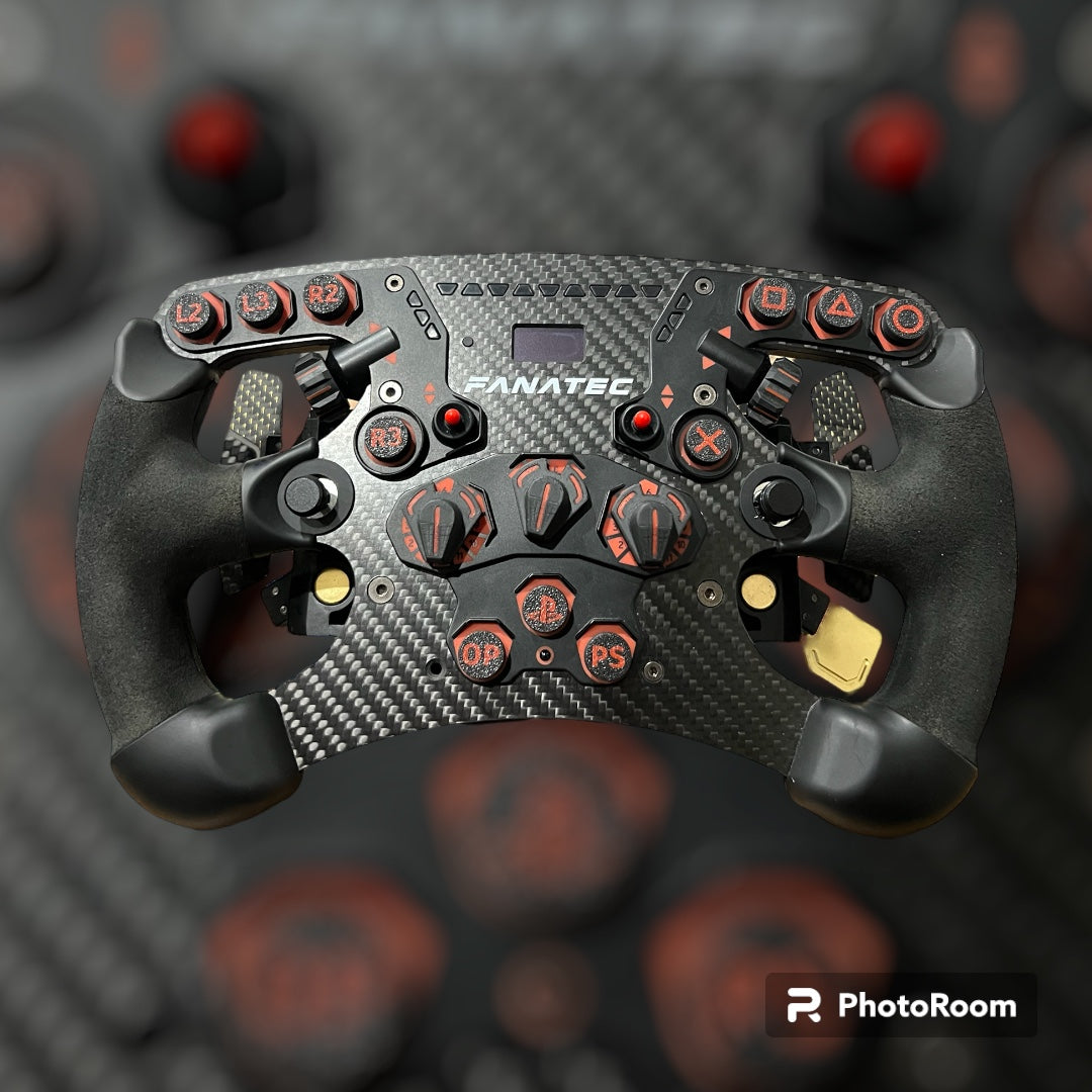 Fanatec Formula Button Caps installed on wheel | SimuVerse.AU